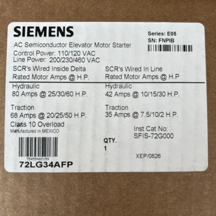 SIEMENS AC Semiconductor Elevator Motor Starter 72LG34AFP