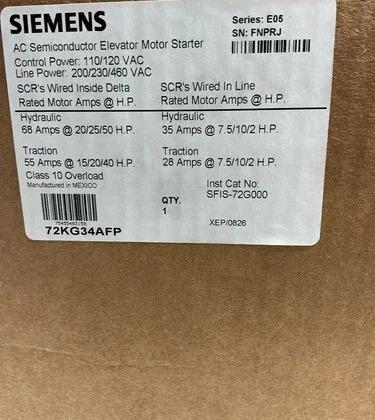 SIEMENS Elevator Motor Starter 72KG34AFP Brand new