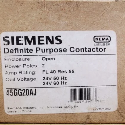 Siemens Definite Purpose Contactor 45GG20AJ 2-Pole 24V 40A FL 55A Max Box
