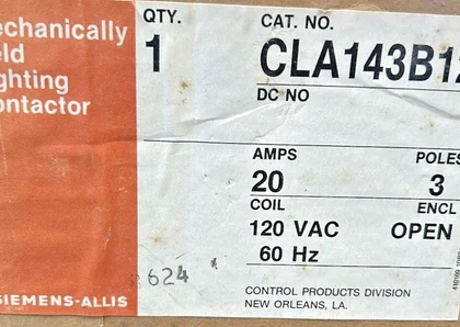 SIEMENS CLA144B Lighting Contactor 20 AMP 120v, NEW