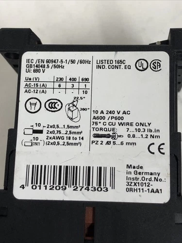 Siemens 3RH1122-1BB40 Sirius Contactor Relay 4P 2NO + 2NC 24VDC Coil