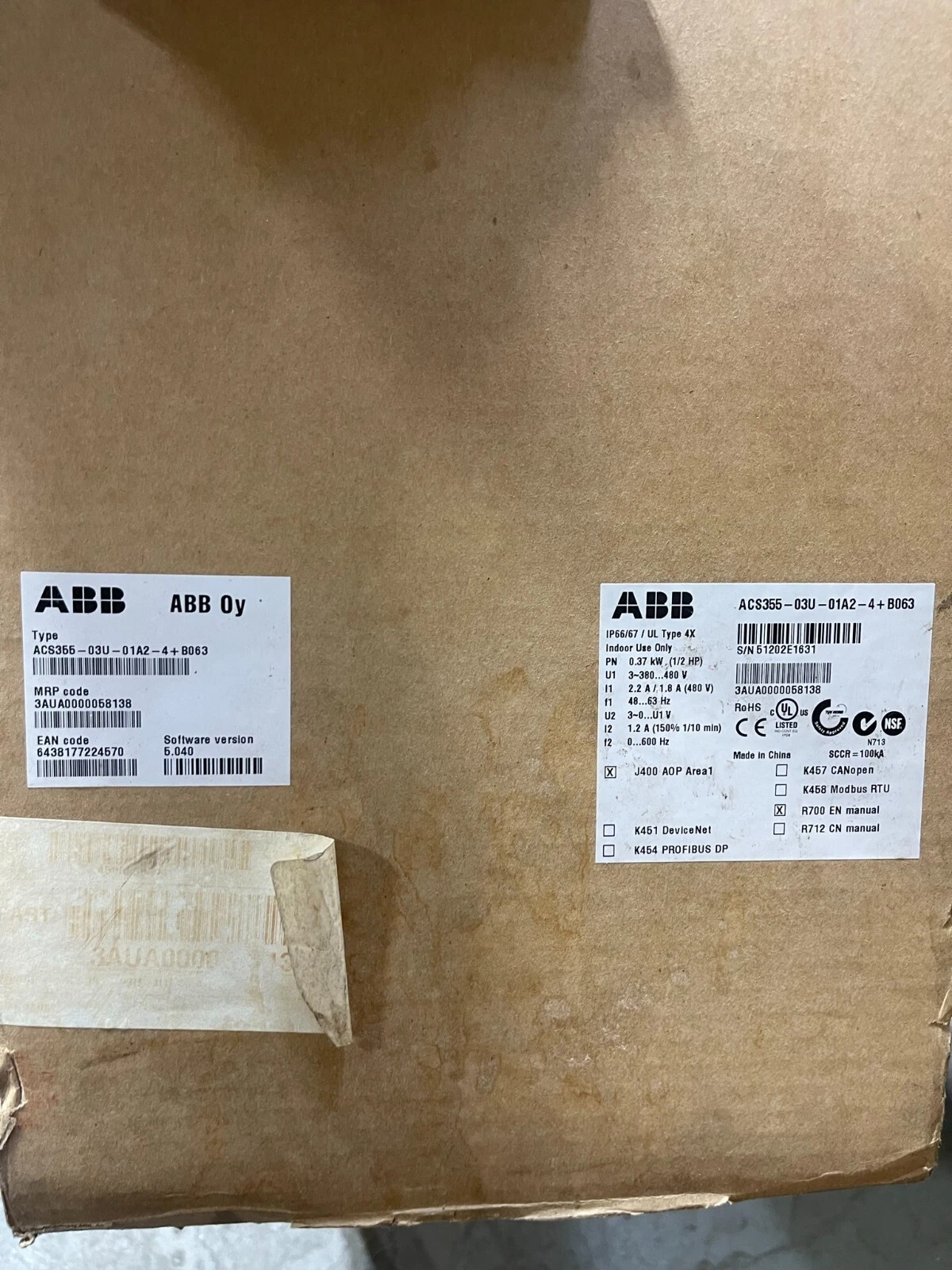 ABB ACS355-03U-01A2-4 Variador de Frecuencia